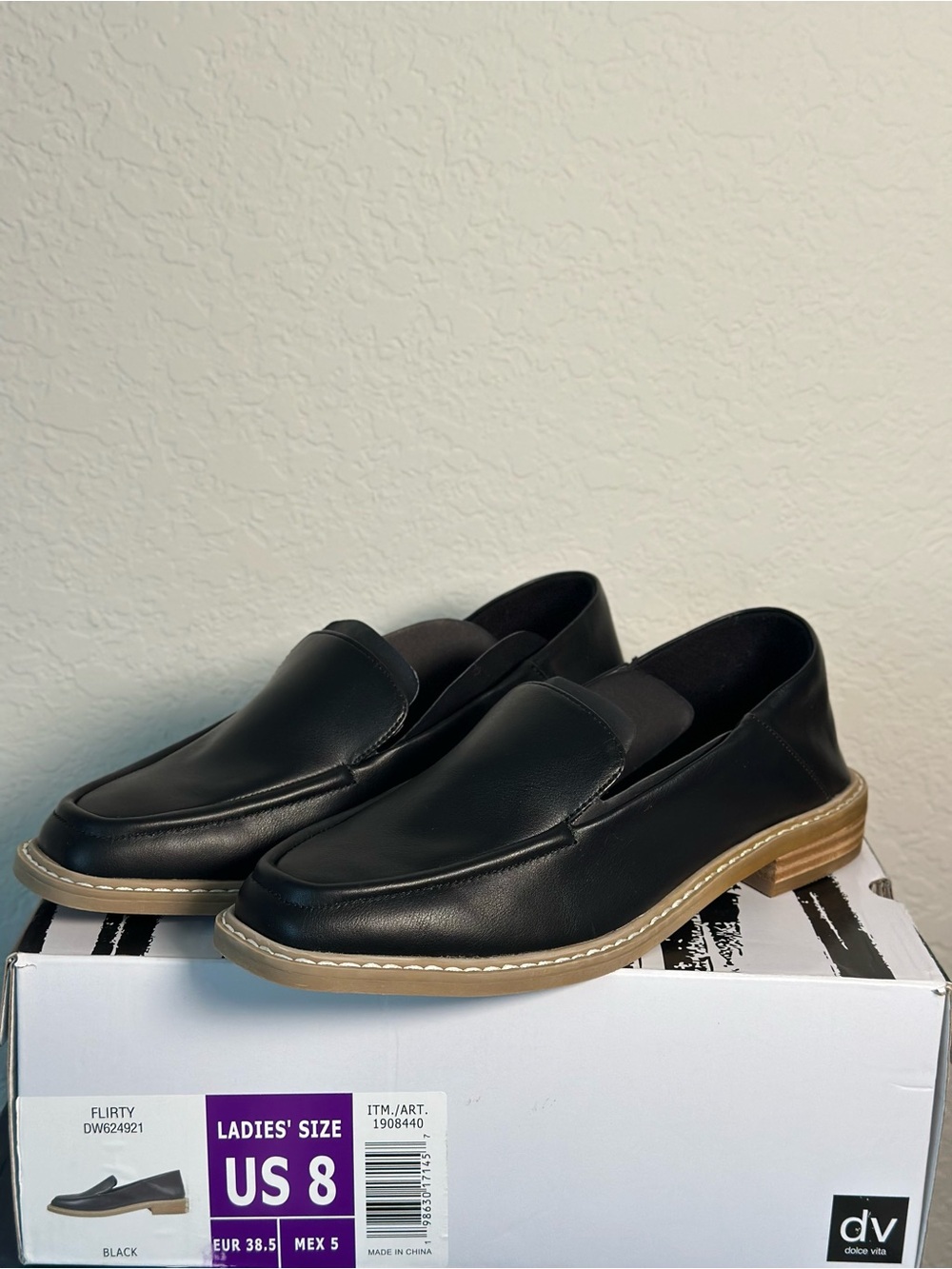 DV by Dolce Vita Black Loafers with Tan Sole- Size 8